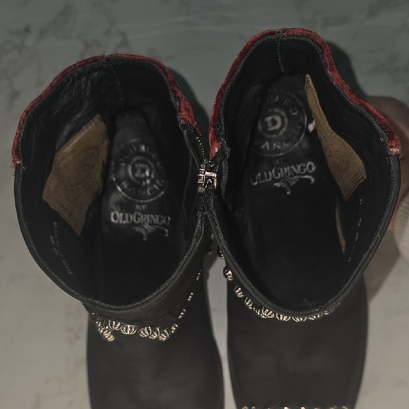 Double D Ranch Black and Wine Velvet Studded Heeled Boots - Picture 12 of 14